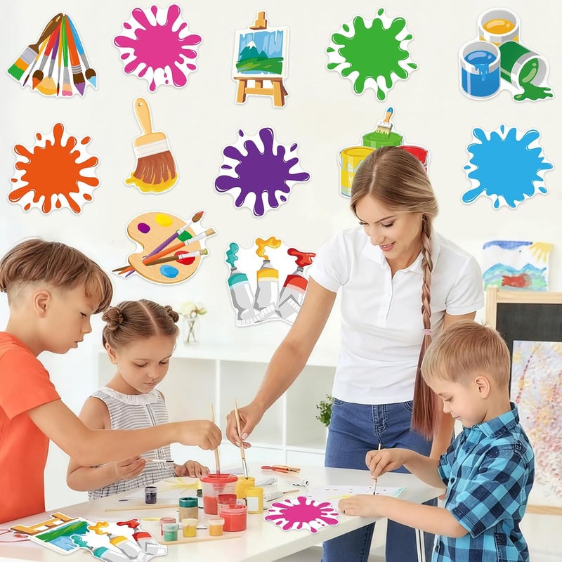 Machomby 48Pcs Art Paint Cutouts for Bulletin Board Decorations, Colorful Art Painting Party Cutouts Paint Splatter Paper Cut Outs for Home School Bulletin Board Wall Chalkboard Craft Theme Party Decor - Image 3